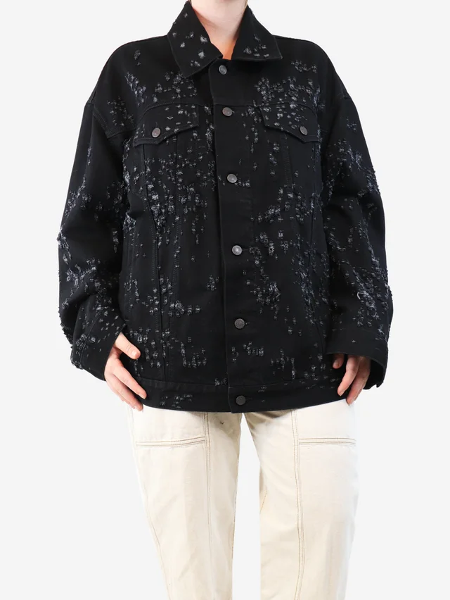 Acne Studios Black distressed denim jacket - size M in Black Denim from Sign of the Times
