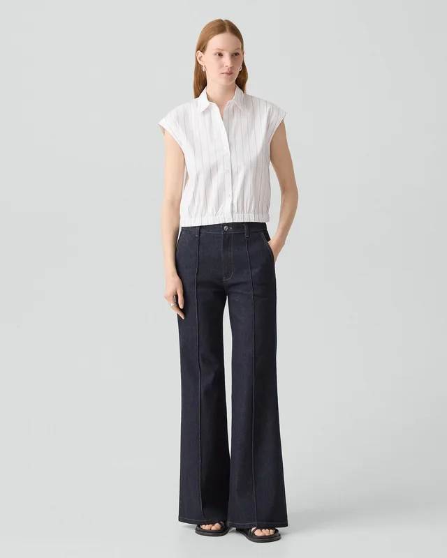Theory Cap-Sleeve Shirt in Striped Poplin in LAVENDER MULTI, photo 12 of 12 from Theory