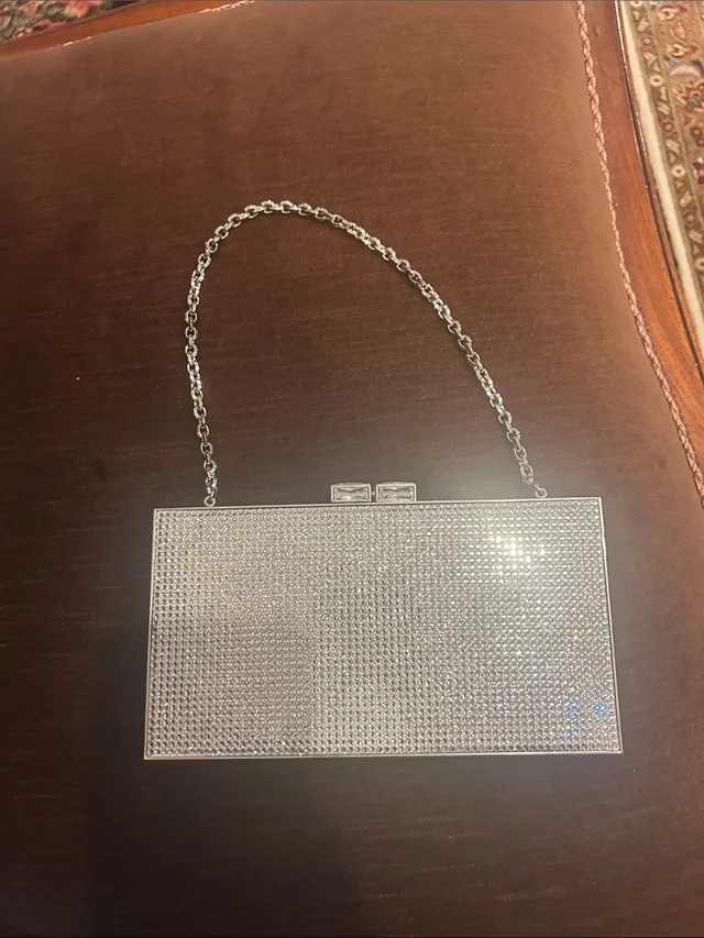 Judith Leiber Silver Crystal-Embellished Evening Clutch With Chain in silver|gray from Poshmark