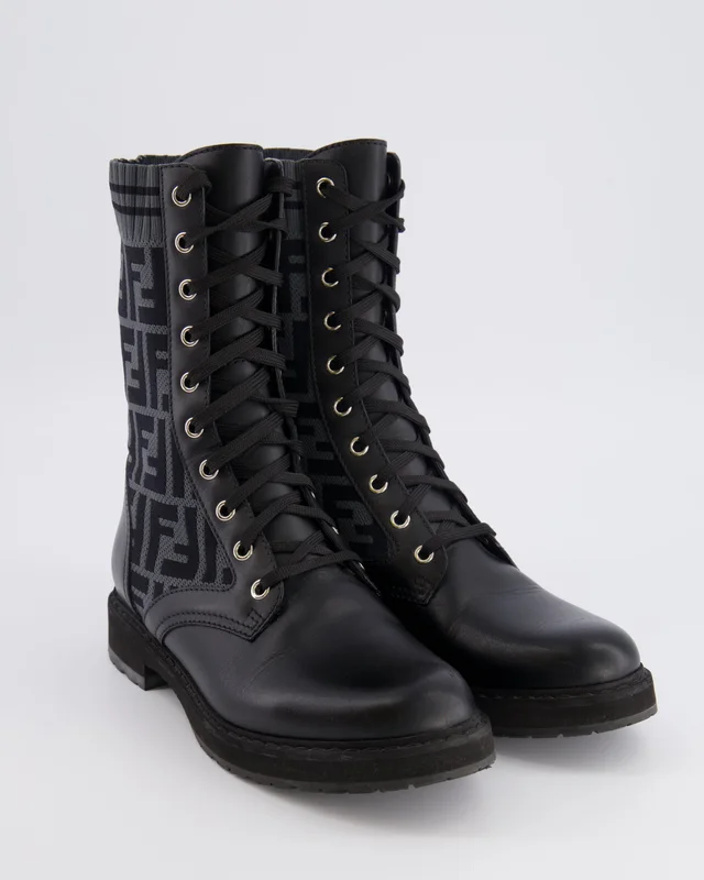 Fendi Black Leather Filo Biker Boots with FF Logo Fabric Details Size EU 38.5 in Black Leather from Sellier, photo 2 of 2