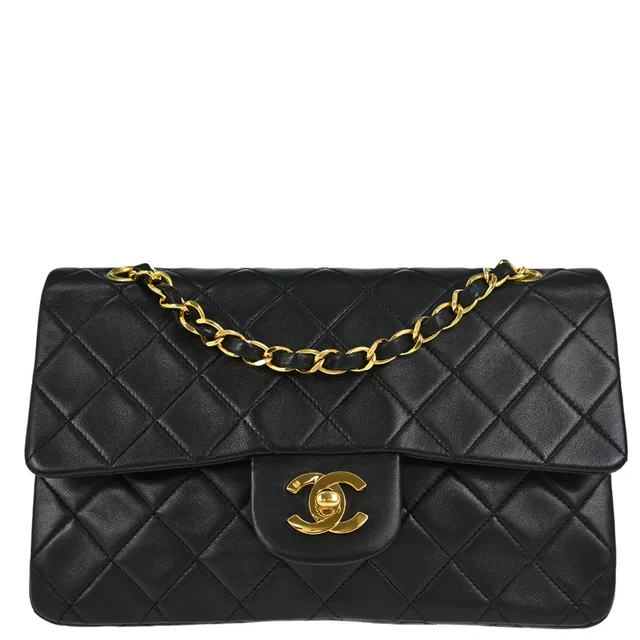 Chanel 1991-1994 Black Lambskin Small Classic Double Flap Shoulder Bag in Black Lambskin from AMORE Vintage Tokyo
