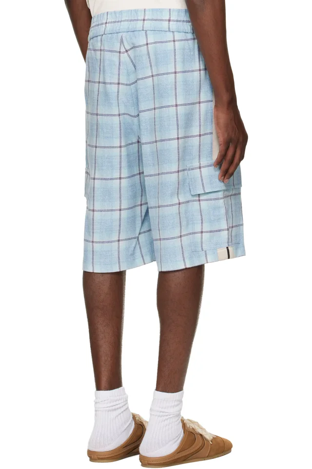 Palm Angels Blue Logo Check Cargo Shorts, photo 3 of 4 from SSENSE