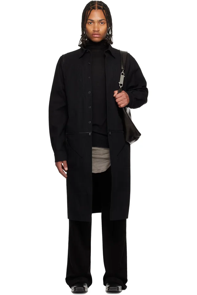 Rick Owens Black Concordians Bonotto Capsule Heizer Long Coat, image 1 of 1 from SSENSE