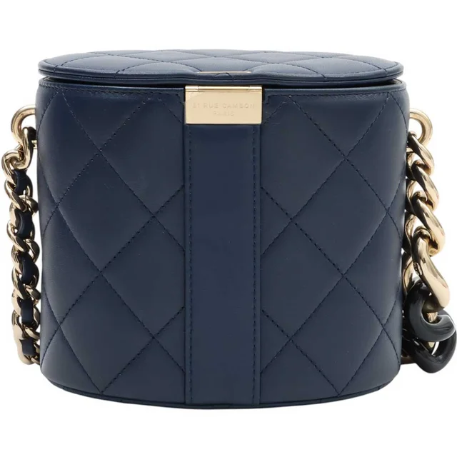 Chanel Circa 2020 CC Mark Plate Vanity Bag Navy in Navy Lambskin from VINTAGE QOO TOKYO, photo 2 of 2