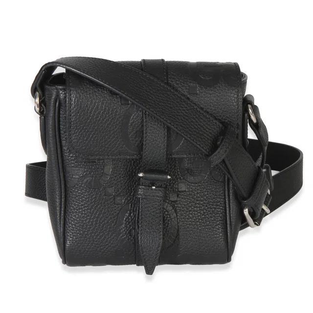 Gucci Black Piuma Calfskin Jumbo GG Embossed Small Messenger Bag in Black Calfskin from myGemma