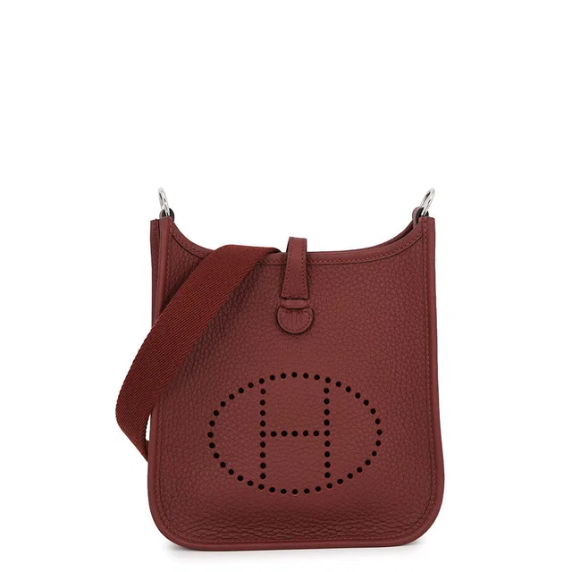 Hermès Evelyne Long Rouge H Taurillon Clemence Size TPM in Burgundy Clemence leather from GALLERY RARE