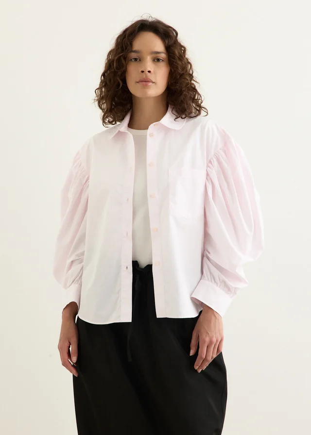 Simone Rocha Boxy Draped Sleeve Round Collar Shirt in Pink from Incu, photo 1 of 1