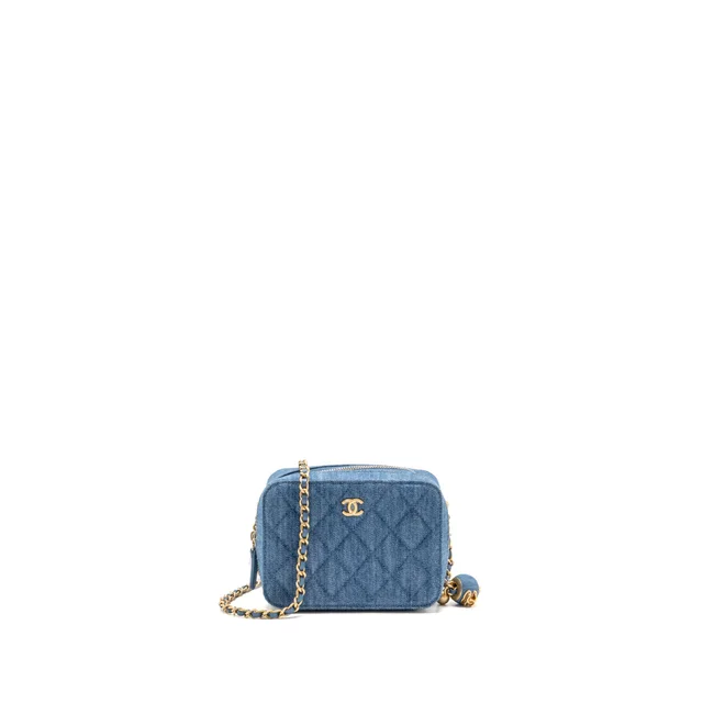 Chanel Pearl Crush Camera Bag Denim Blue GHW in Blue Denim from EMIER