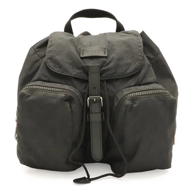 Gucci GG Nylon Backpack Leather Black Silver in Black Nylon from The Reluxe