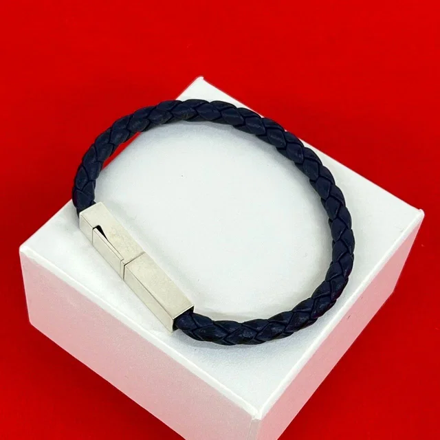 Bottega Veneta Intrecciato Leather 925 Sterling Silver Bracelet Navy in Navy Woven leather from The Reluxe