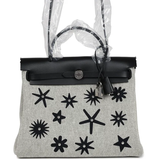 Hermès Herbag Zip 31 PM Hobnailed Black in Black Canvas from Madison Avenue Couture