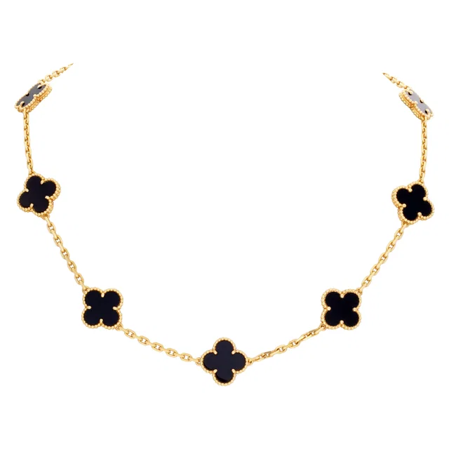 Van Cleef & Arpels Vintage Alhambra necklace with 10 onyx motifs in Yellow Gold from Gray And Sons