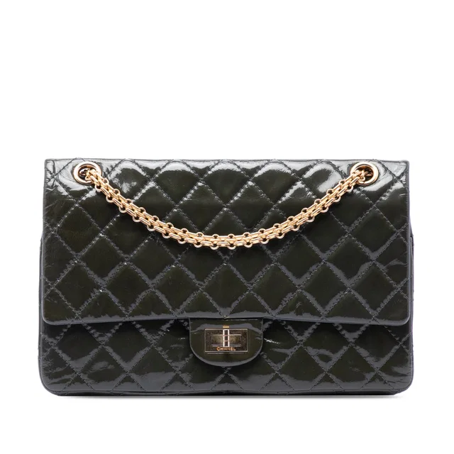 Green Chanel Quilted Patent Reissue 2.55 Double Flap 226 Crossbody Bag in Green Patent leather from Designer Revival
