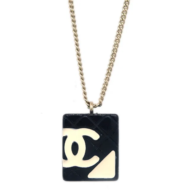 Chanel Cambon Ligne Chain Necklace Pendant Black 05C in Black Resin from AMORE Vintage Tokyo