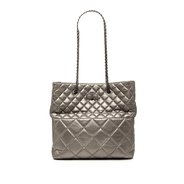 Silver Chanel Quilted Metallic Aged Calfskin Reissue 2.55 Tote in Silver Calfskin from Designer Revival