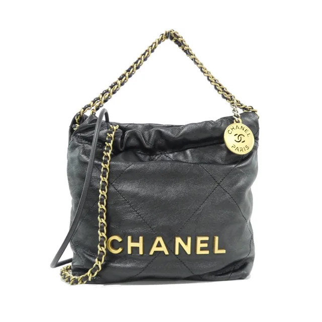 CHANEL 22 Line Mini AS3980 Bag in BLACK / MAT GOLD metal fittings calf from KOMEHYO