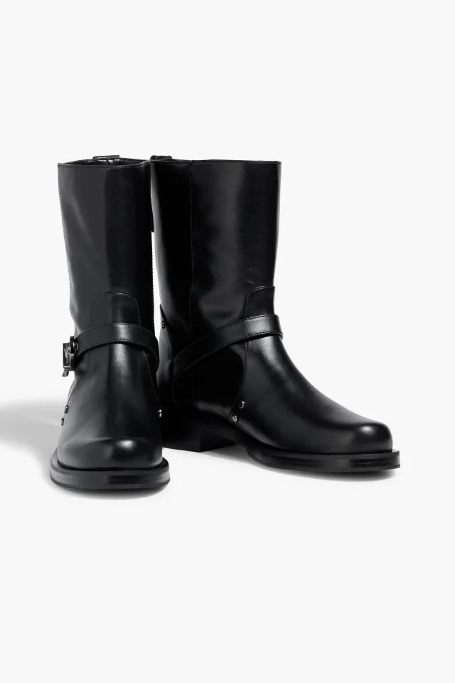 Stuart Weitzman Maverick Buckled Studded Leather Ankle Boots in Black, photo 2 of 4 from THE OUTNET