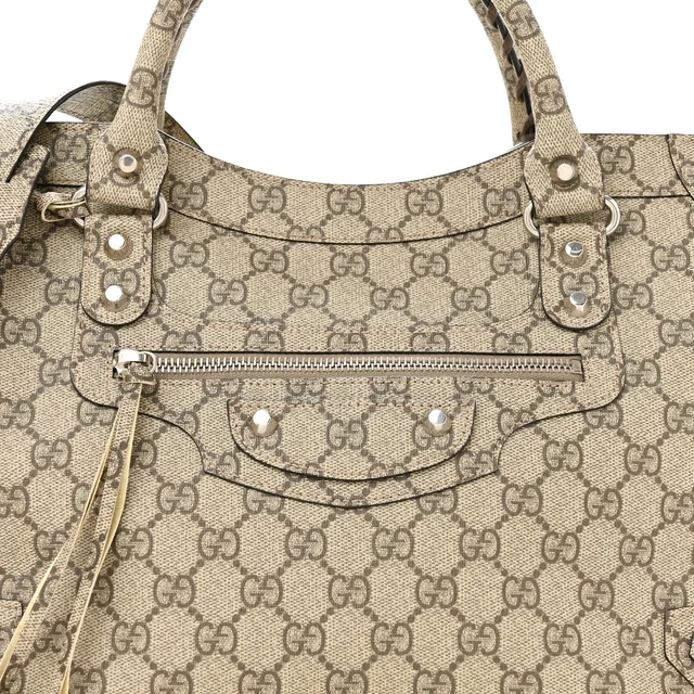 Balenciaga X GUCCI GG Supreme Monogram Neo Classic Silver Hardware City Beige Ebony in Beige Coated canvas from FASHIONPHILE, photo 9 of 14