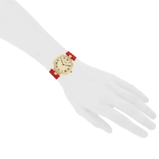 Must Vendôme watch, large model, in vermeil. Ref: Cartier - 590003. Circa 1990 in Leather from Collector Square, photo 3 of 3
