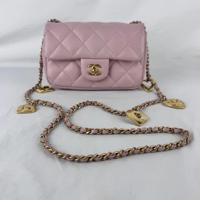 Chanel Mini Sweet Heart Chain Single Flap Bag in Metal, quilted lambskin from Reowned
