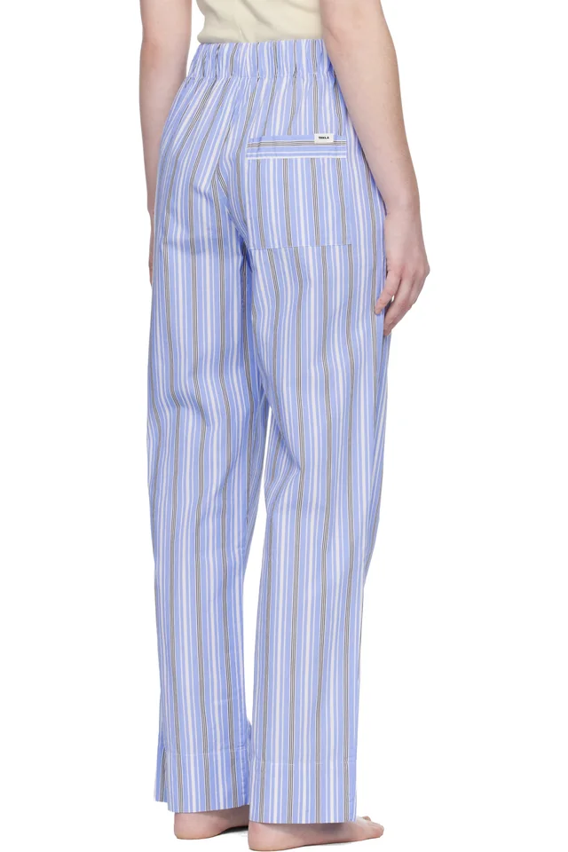 Tekla Blue & White Poplin Pyjama Pants, photo 3 of 4 from SSENSE