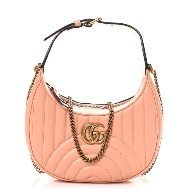 Gucci GG Marmont Half-Moon-Shaped Mini Calfskin Matelasse Leather Bag - Peachy Chic in Calfskin from H&T