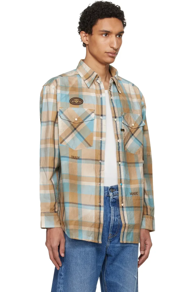 AAPE by A Bathing Ape Blue & Beige Main Long Sleeve Shirt, photo 2 of 4 from SSENSE