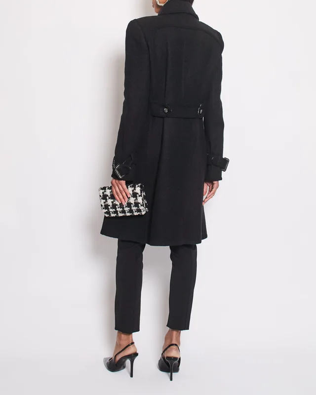 Chanel Black Double Breasted Coat with Houndstooth Print and CC Button Detail Size FR 40 (UK 12) in Black Silk from Sellier, photo 2 of 2
