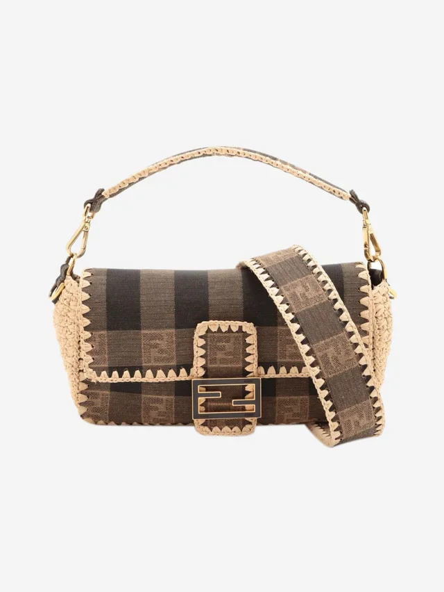 Fendi Brown Baguette canvas and raffia bag in Brown Canvas from Sign of the Times