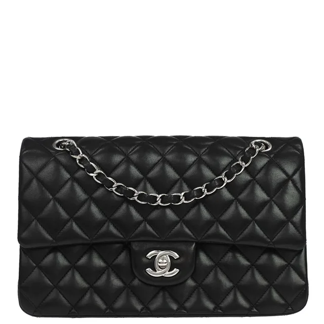 Chanel 2009-2010 Black Lambskin Medium Classic Double Flap Shoulder Bag in Black Lambskin from AMORE Vintage Tokyo