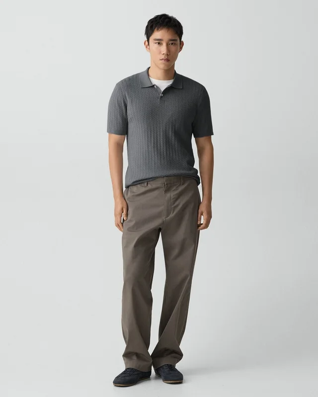 Theory Soris Cable-Knit Polo Shirt in Light Bilen in MEDIUM GREY 62% Viscose, 38% Polyester; Exclusive Of Elastic, photo 12 of 12 from Theory