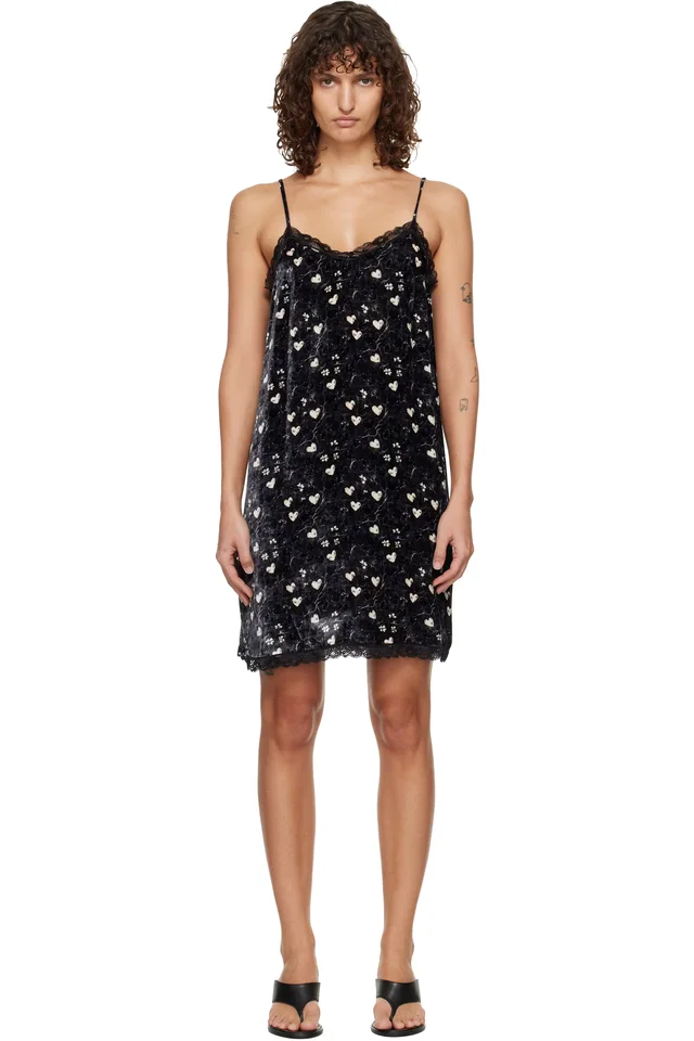 Black Lace Trimmed Slip Midi Dress, image 1 of 1 from SSENSE