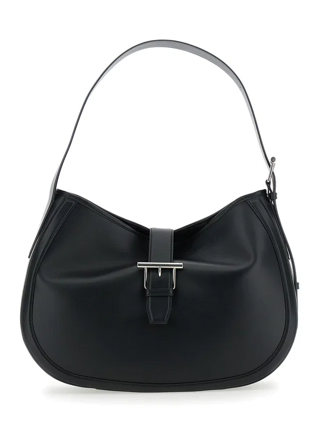 Alexander McQueen T-Buckle Leather Shoulder Bag — Black Calf in Black Leather from HEWI