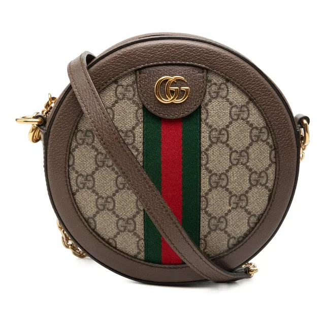 Beige Gucci Mini GG Supreme Web Ophidia Round Crossbody in Beige Coated canvas from Designer Revival