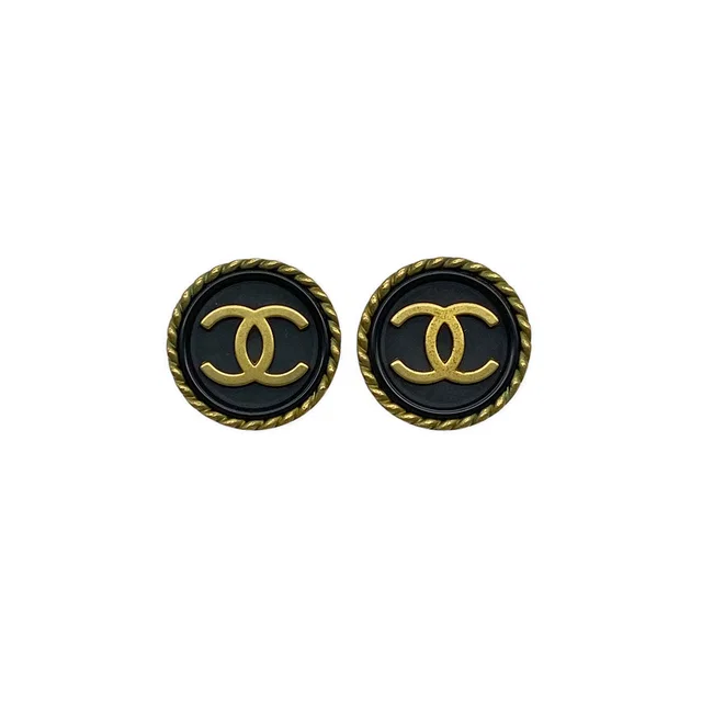 Chanel Vintage Earrings Cocomark Round Gold Black Accessory 94A in Black from Luxury Promise