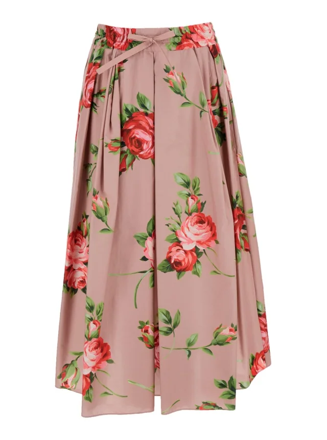 DOLCE E GABBANA pink skirt with elasticated waist and all-over floral print in cotton for women in Pink 100% Cotton, image 1 of 1 from Gaudenzi Boutique