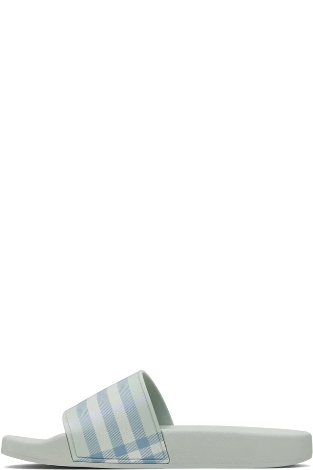 Burberry Green Check Slides, photo 3 of 5 from SSENSE