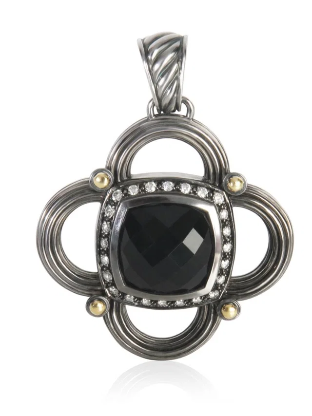 David Yurman Black Onyx And Diamond Accent Clover Pendant With Gold Details in silver|gray|black from Poshmark