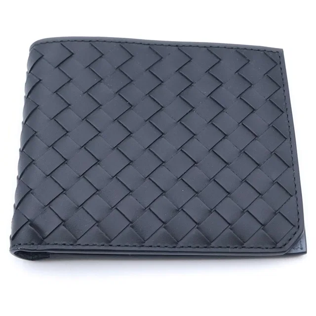 Bottega Veneta Intrecciato Leather Compact Wallet Bifold Black in Black Woven leather from The Reluxe
