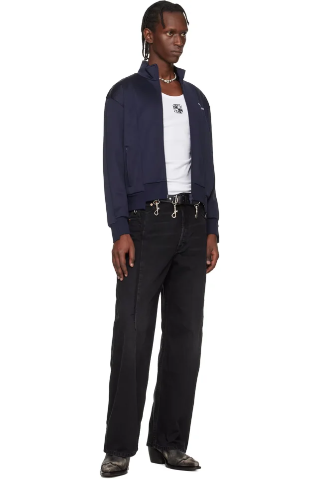 VETEMENTS Navy Cut-Up Athletic Zip-Up Track Jacket, photo 4 of 4 from SSENSE