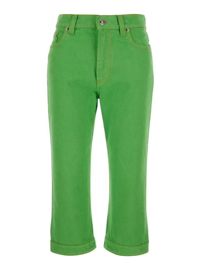 VERSACE 'Capri' Green Five-Pocket Jeans with Medusa Patch on the Back In cotton for Women in Green 100% Cotton, photo 2 of 6 from Gaudenzi Boutique