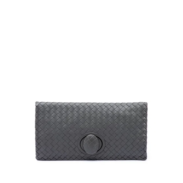 Gray Bottega Veneta Nappa Intrecciato Turn Lock Clutch in Grey Nappa leather from Designer Revival