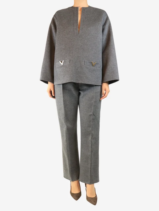 Valentino Garavani Grey wool trousers and top set - size UK 12 in Grey Wool from Sign of the Times