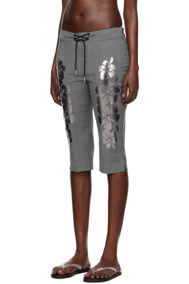 I'm Sorry by Petra Collins SSENSE Exclusive Gray Mimi Wade Edition Prince Wales Printed Shorts, photo 4 of 5 from SSENSE