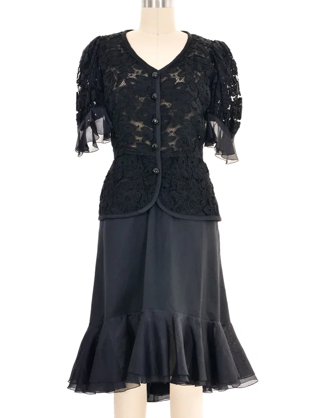 Saint Laurent Ruffle Lace Skirt Ensemble from Arcade Vintage