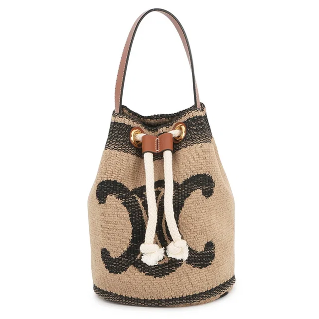 Celine Teen Drawstring Triomphe Handbag Beige/Black/Tan196532 Canvas Leather in Black Canvas from GALLERY RARE