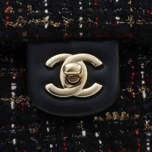 Chanel Circa 2019 Tweed CC Turn-Lock Mini Backpack Black/Multi in Black Tweed from VINTAGE QOO TOKYO, photo 7 of 11