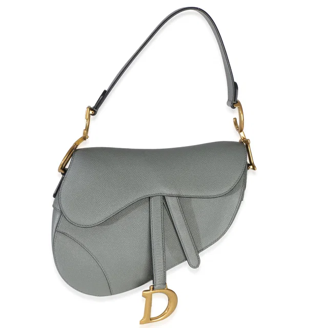 Dior Blue Grey Grained Calfskin Medium Saddle Bag in Blue Caviar leather from myGemma
