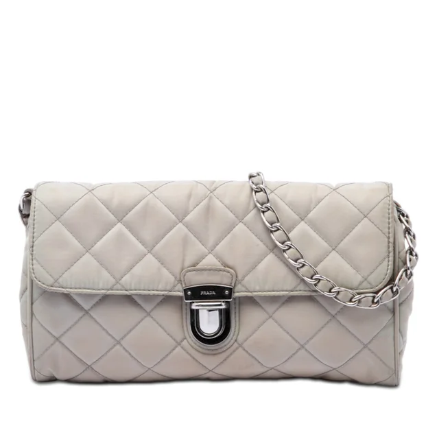 Beige Prada Impuntu Tessuto Chain Crossbody in Beige Woven leather from Designer Revival