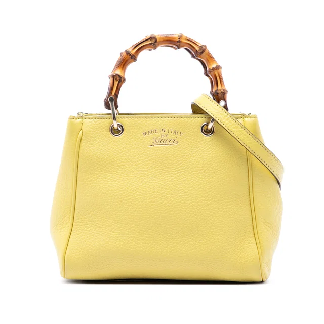 Yellow Gucci Mini Calfskin Bamboo Shopper Satchel in Yellow Calfskin from Designer Revival
